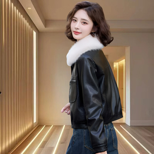 超火小个子短款外套加厚毛领皮衣女海宁真皮绵羊皮爆款女士皮夹克