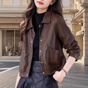 海宁真皮洋气皮衣女爆款2026春季新款绵羊皮皮夹克短款小个子外套
