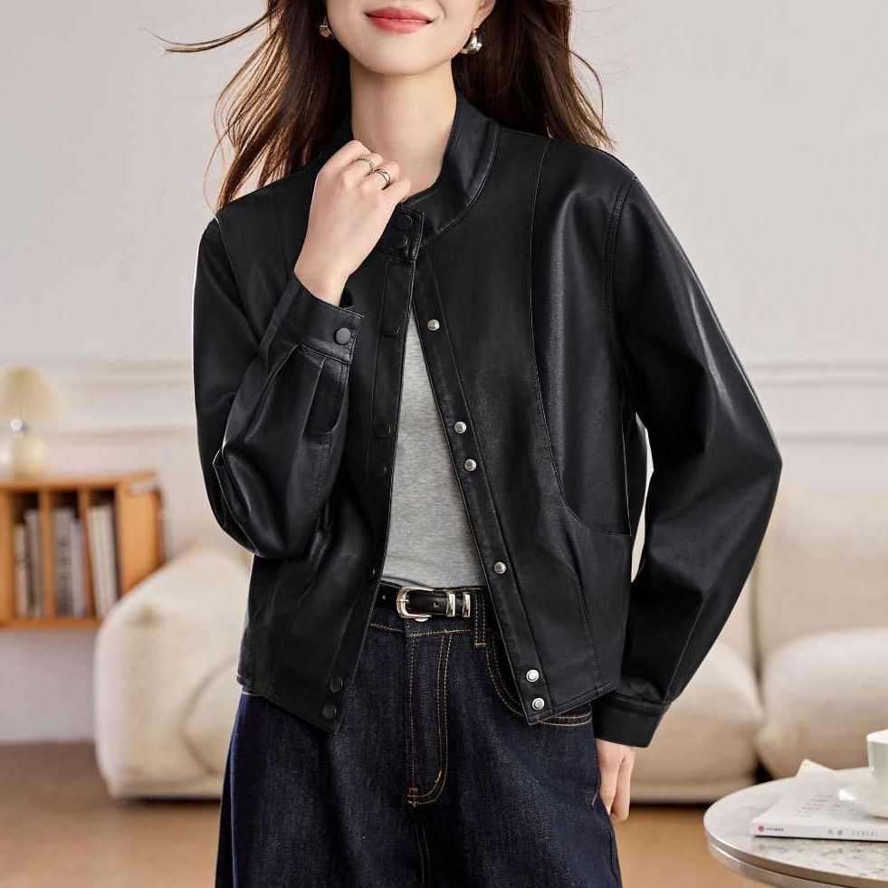 海宁真皮皮衣外套女款爆款2026新款时尚洋气短款立领绵羊皮夹克潮