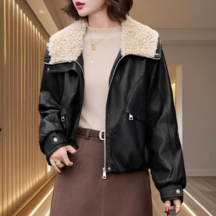 海宁皮衣外套女冬季加绒加厚小个子真皮高级感翻领皮夹克2025新款