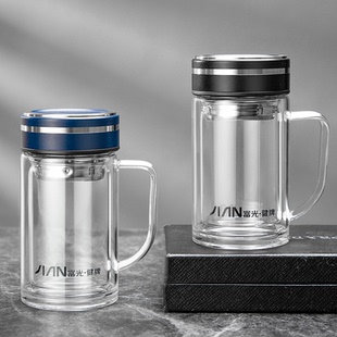 富光单层玻璃杯大容量透明带把手过滤办公家用泡茶杯耐高温800ML