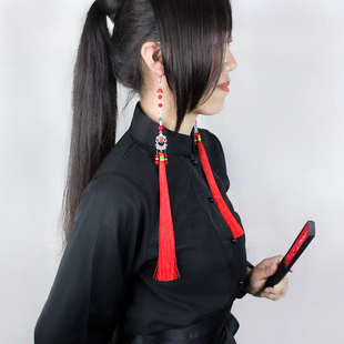 原创汉元素超长流苏耳挂新中式古风马面裙耳环无耳洞男女汉服耳饰