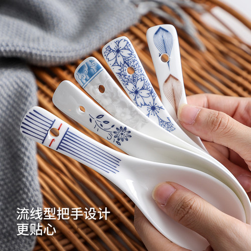 陶瓷小汤勺日式家用短柄喝汤稀饭勺粥勺商用小号汤匙可爱勺子瓷勺