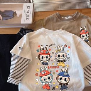 小众潮流 假两件卡通拉布布百搭宽松外穿打底上衣爆款 2025新款 长袖