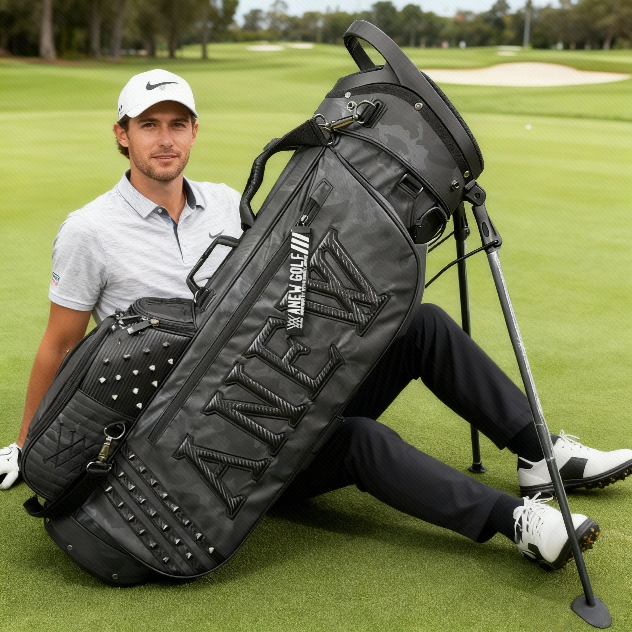 ANEW高尔夫球包支架包男士球杆包两帽球袋防水球包防水双肩大容量