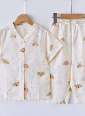 春夏全棉纱布男童薄款家居服套装