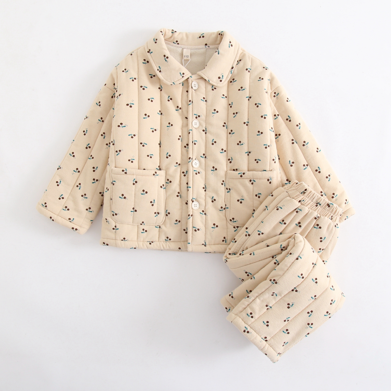 秋冬男童女童中大童儿童宝宝三层纯棉绒布加厚夹棉家居服套装睡衣