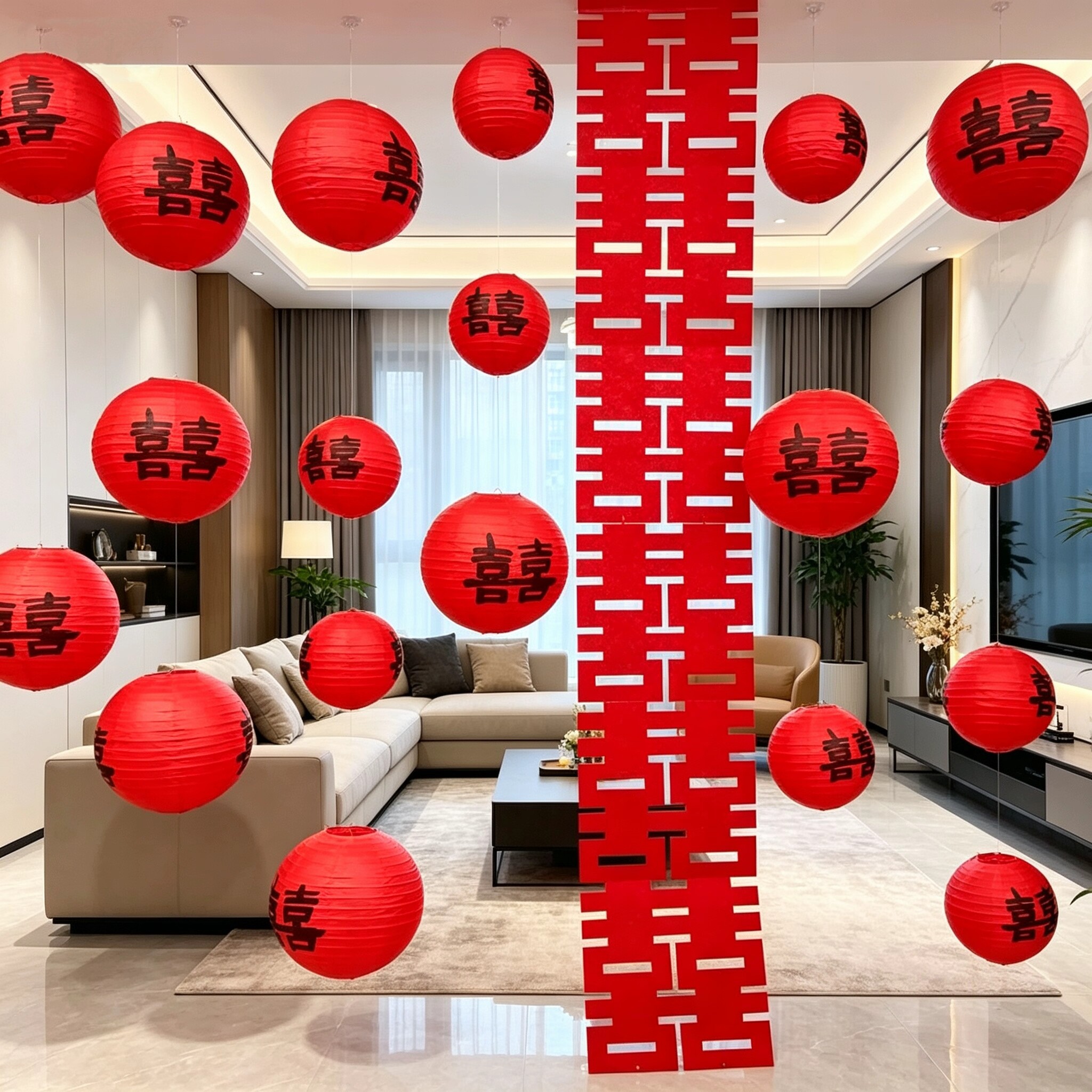结婚喜字灯笼婚房布置装饰纸灯笼中式婚礼阳台大门口挂饰喜庆氛围