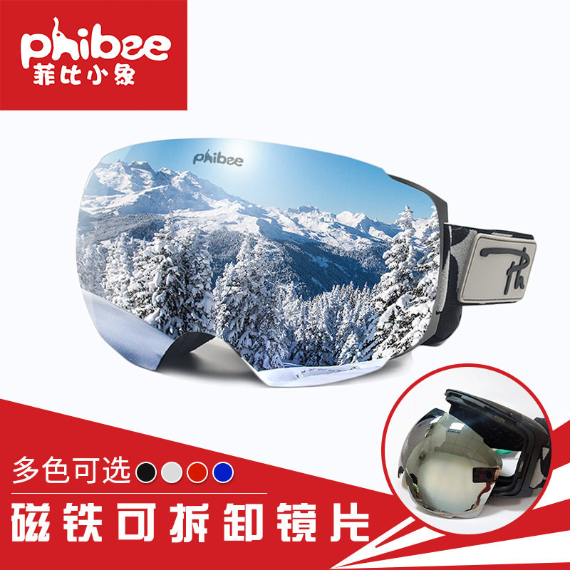 成人滑雪眼镜双层防雾可替换镜片户外登山运动滑雪护目镜