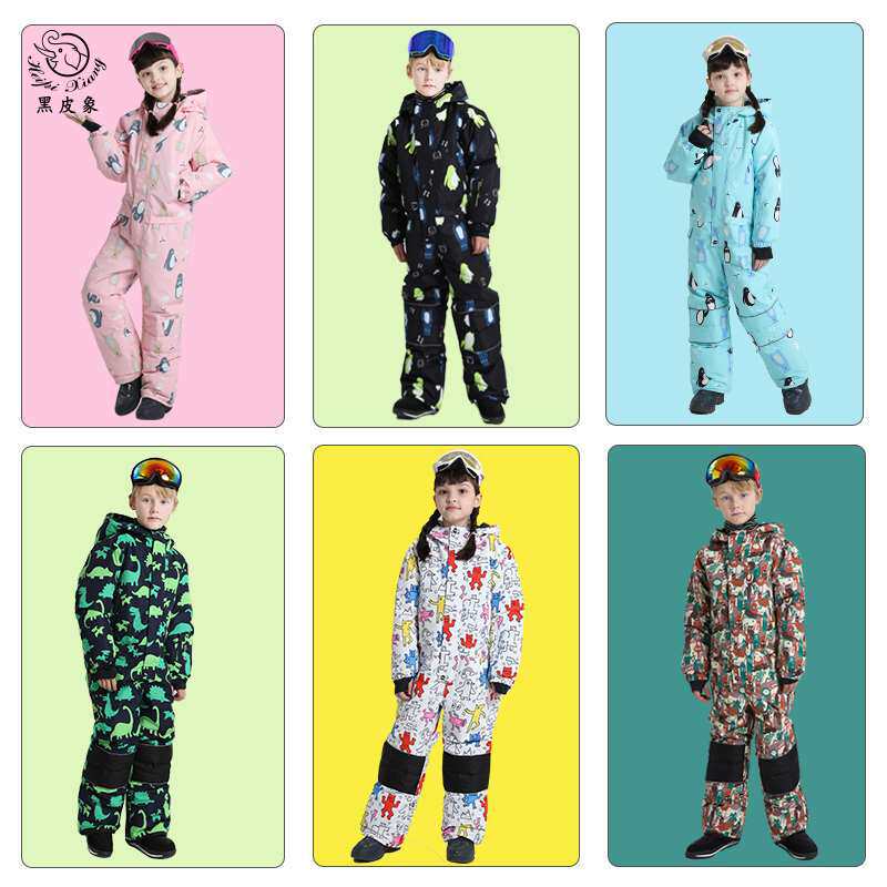 黑皮象儿童户外连体滑雪服男女童动物造型卡通企鹅连体服
