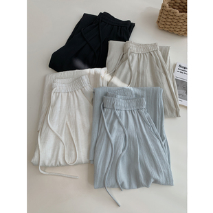 垂感直筒阔腿长裤 慵懒百搭松紧腰薄款 女夏季 韩系棉麻显瘦休闲裤