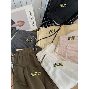 宽松显瘦休闲垂感老钱风拖地直筒裤 薄款 女夏季 纯色亚麻阔腿裤