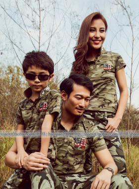 梦绚尔迷彩翻领情侣款短T 女款MXWT6019 男款MXMT6170 MXE亲子装