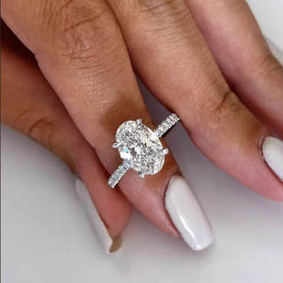 璀璨鸽子蛋气质 18k金戒指镶嵌培育椭圆钻小众日常轻奢简约女