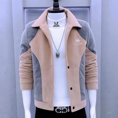 冬季潮牌加绒拼色男士外套水貂毛