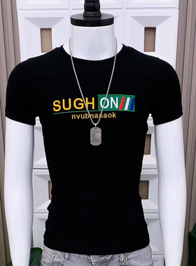 潮牌短袖男新款字母刺绣高级感男士t恤痞帅简约轻奢炸街网红半袖