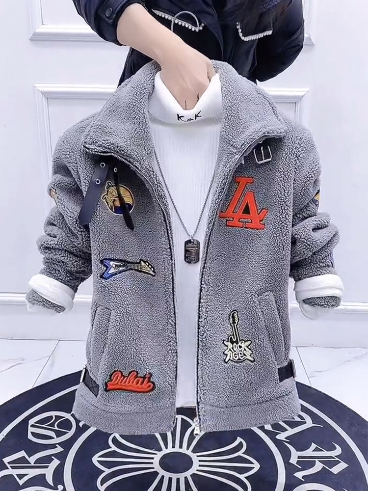 WINTER JACKET MENS FASHION BRAND STAND COLLAR THICKENED EMBROIDERED LAMB WOOL COTTON CLOTHING WARM KOREAN VERSION OF THE SHORT INTERNET CELEBRITY MENS COTTON CLOTHES