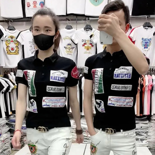 潮牌翻领POLO衫男短袖字母贴布痞帅网红半袖百搭社会小伙情侣t恤