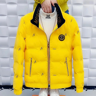 羽绒服轻薄痞帅气质网红青年棉服 潮牌立领男士 新款 字母外套男冬季