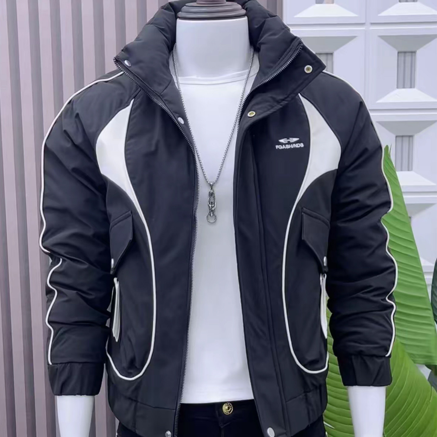 冬季棉服外套男立领撞色拼接时尚百搭潮流韩版网红高级感男士棉衣