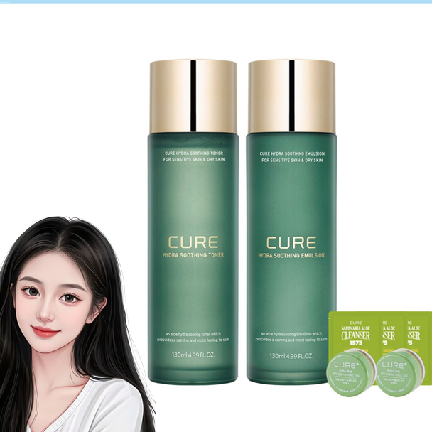 【韩国直邮】CURE金正文芦荟水润舒缓爽肤水乳液保湿修护水乳套装