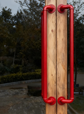 明装木门拉手防火推拉复古水管把手酒店ktv包厢门定制红色大拉手