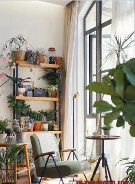 工业风简约置物架花架多层落地书架阳台水管收纳展示架实木层板架