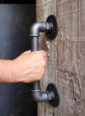 美式loft现代复古简约谷仓门餐厅推拉把手水管木门黑色酒吧小拉手