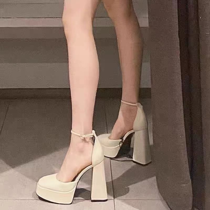 婚鞋粗跟单鞋女2025年新款小个子防水台厚底一字扣玛丽珍超高跟鞋
