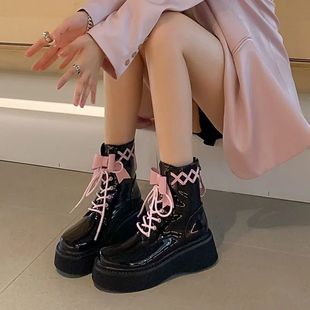 靴子女2023春秋新款 百搭甜酷蝴蝶结短靴设计感小众单靴厚底马丁靴