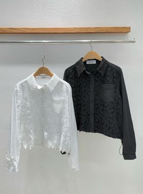 韩国东大门2026春新品INTRO时尚百搭纯色翻领长袖蕾丝衬衫女