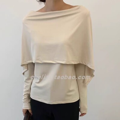 韩国东大门2025秋季新品cobalt blue设计感个性纯色宽松长袖T恤