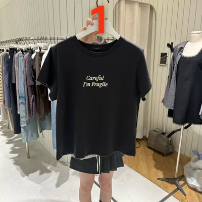 韩国东大门2026春季新款GRADE简约时尚圆领字母纯色印花短袖T恤