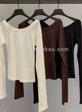 韩国东大门2025秋季新品SOFTNESS简约净版纯色大圆领修身长袖上衣