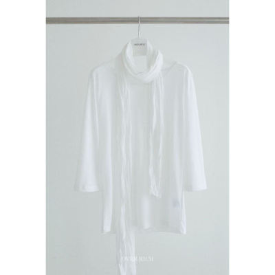 韩国东大门2026春季新品OVER RICH女装褶皱丝巾护颈保暖长袖T恤