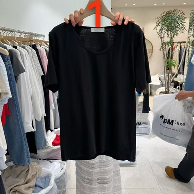 韩国东大门2026春季新款GRADE宽松型百搭纯色圆领套头透气短袖T恤