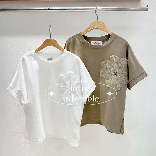 韩国东大门2026夏季新款INTRO时尚百搭圆领花朵短袖T恤
