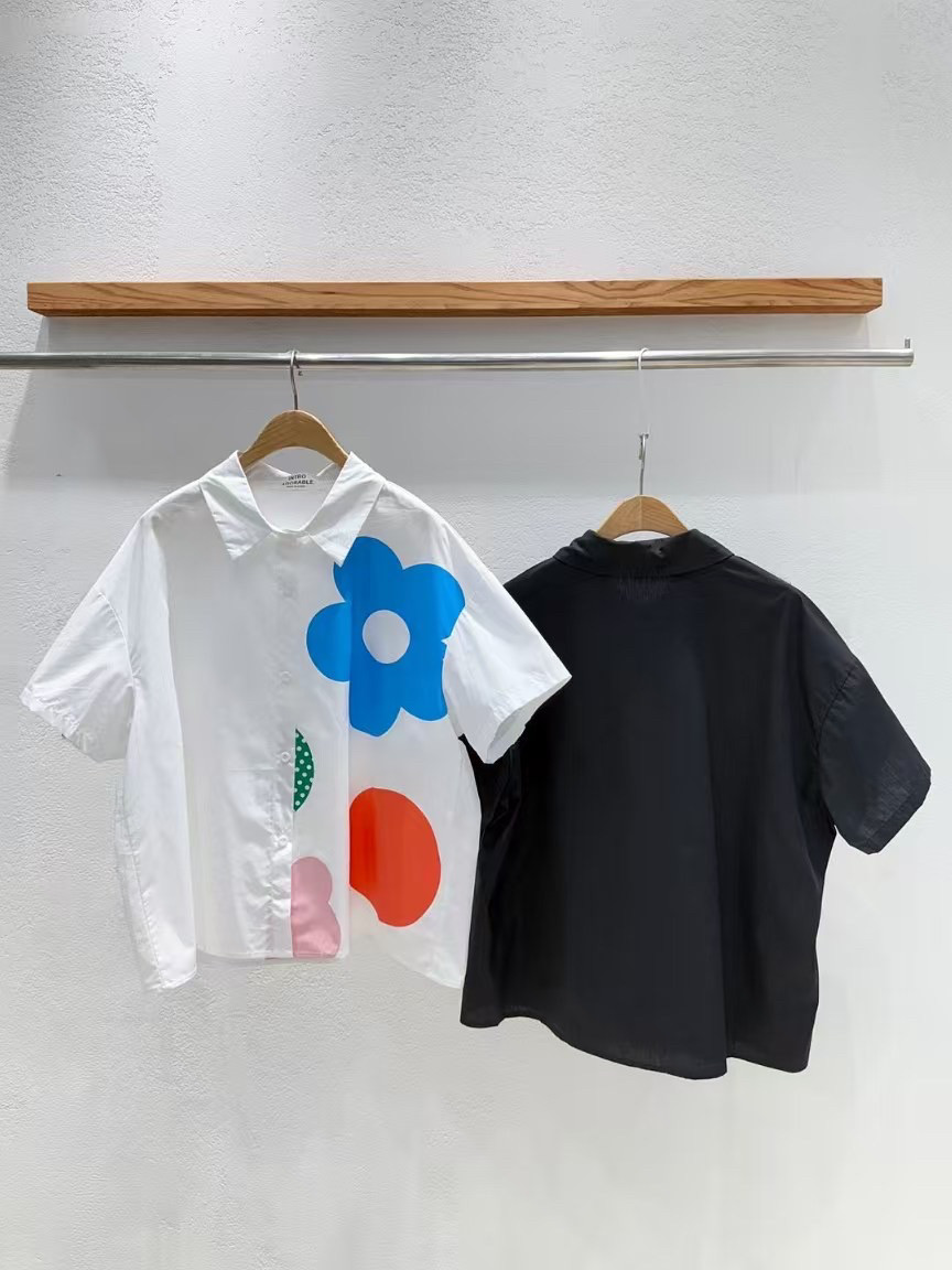 韩国东大门正品2025春季新款INTRO时尚花朵宽松短袖衬衫女