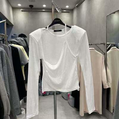 韩国东大门2026春季新款CELEBRITY~A假两件垫肩百搭刺绣上衣女