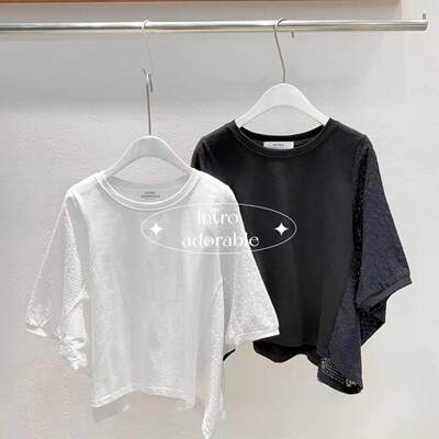 韩国东大门2026夏季新款INTRO时尚百搭圆领镂空短袖T恤