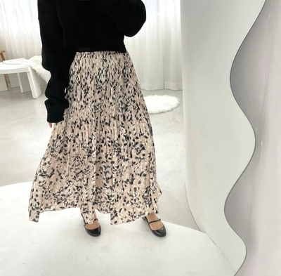韩国东大门代购2024早春新款erica 半身裙印花百褶