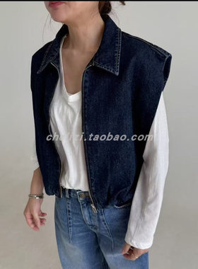 韩国东大门2025秋季新款ITZEL设计感个性翻领拉链显瘦牛仔马夹