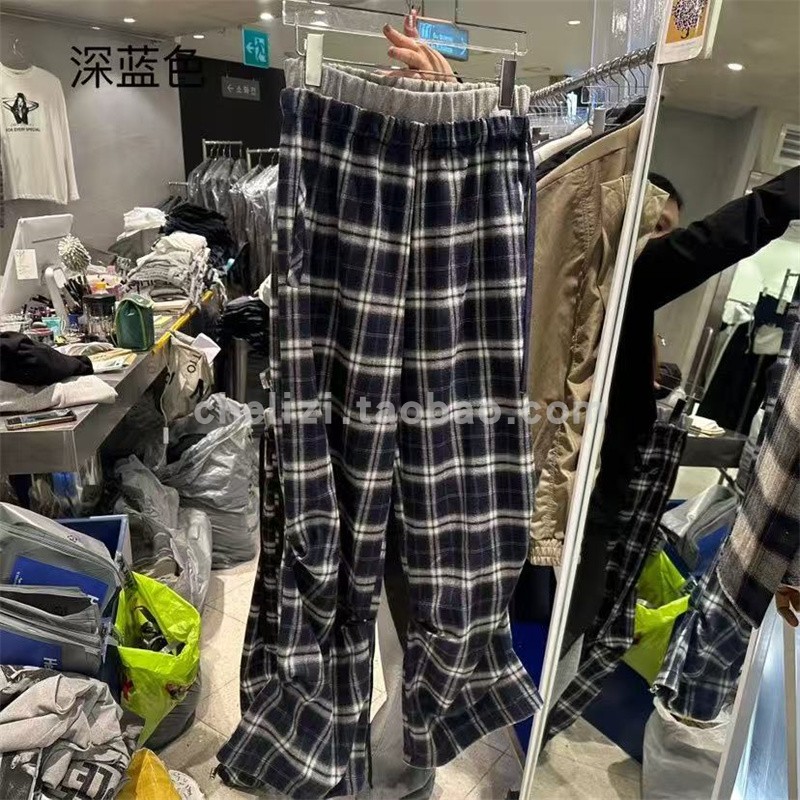 韩国东大门2025秋季新款hertz设计感复古格纹宽松显瘦百搭休闲裤