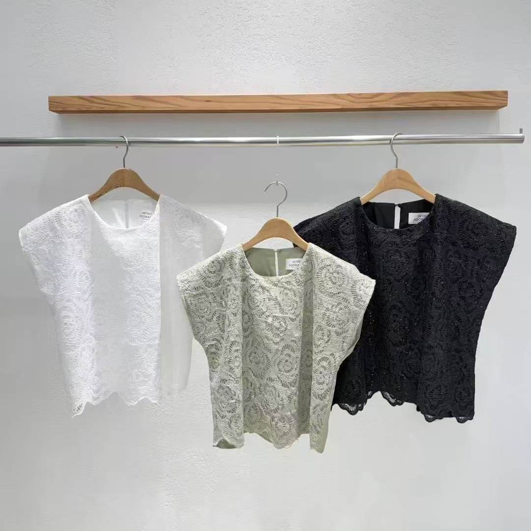韩国东大门2025秋季新款INTRO气质时尚百搭圆领纯色蕾丝个性衬衫
