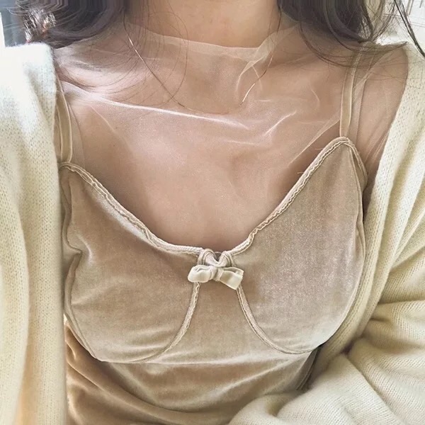 芳同學 2017秋款zng shop同款 唯美復古天鵝絨修身小吊帶背心 女