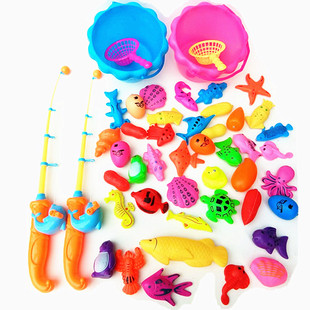 6岁 宝宝戏水小孩钓鱼磁性双面立体鱼1 儿童钓鱼玩具池套装