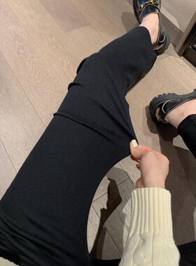 TK活性黑染纱技术兰精莫代尔轻肤九分修身微喇小直筒针织牛仔裤