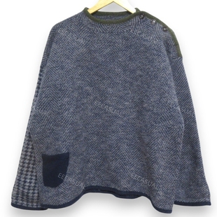 45R 海军蓝灰混色船员针织衫 手工编织羊毛毛衣外套 日本制