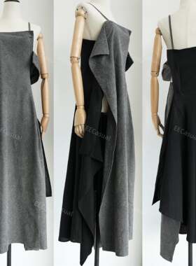国内现货新品山本耀司Yohji Ys卡迪棉不对称刺绣连衣裙 23RESORT