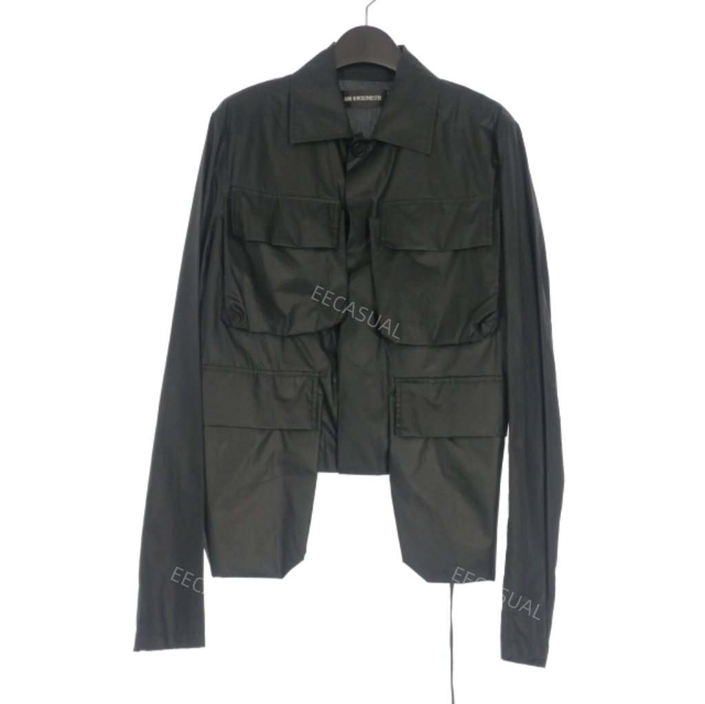 新品 ANN DEMEULEMEESTER 24SS 黑色超轻短款工装夹克 大口袋装饰